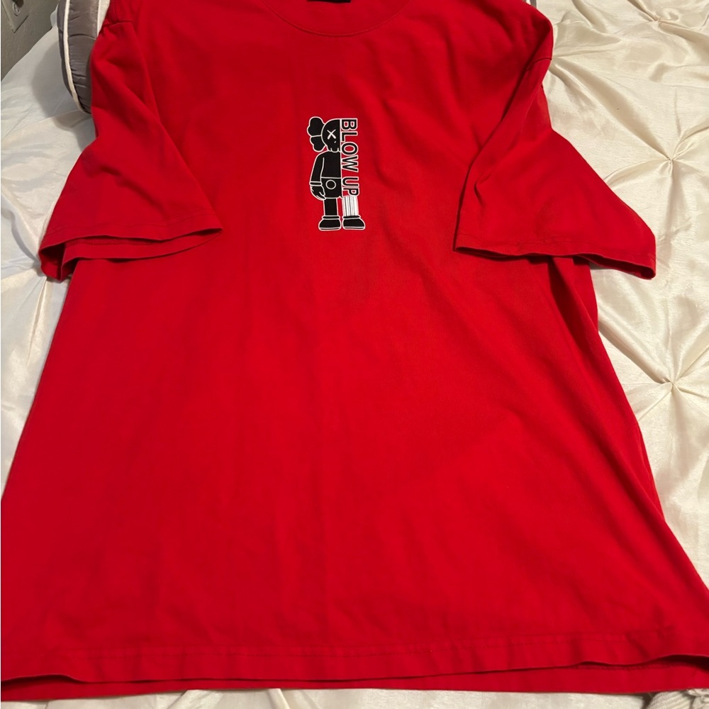 Vibrant Red Short Sleeve Tee with Graphic Design